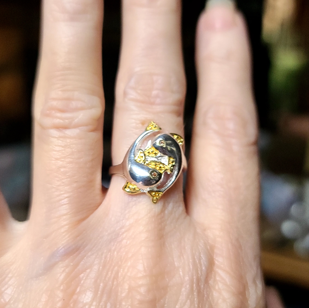 Sterling 24k Gold Pisces Aquamarine Ring Sz65 99$
